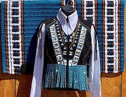 Black, Turquoise and Rust Fringe Vest