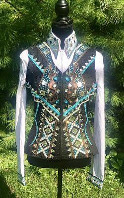 Black, Aqua and Rust Vest with Coordinating Blinged Shirt