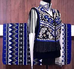 Black, Royal Blue and Silver Vest with Fringe and Coordinating Blinged Shirt