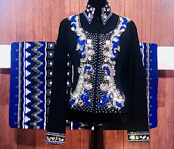Black, Royal Blue and Silver Vest with Coordinating Blinged Shirt