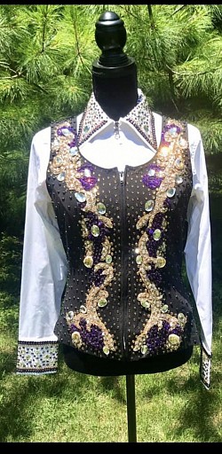 Black, Purple, and Gold Vest with Coordinating Blinged Shirt