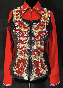 Black, Red and Gold Vest with Coordinating Blinged Shirt